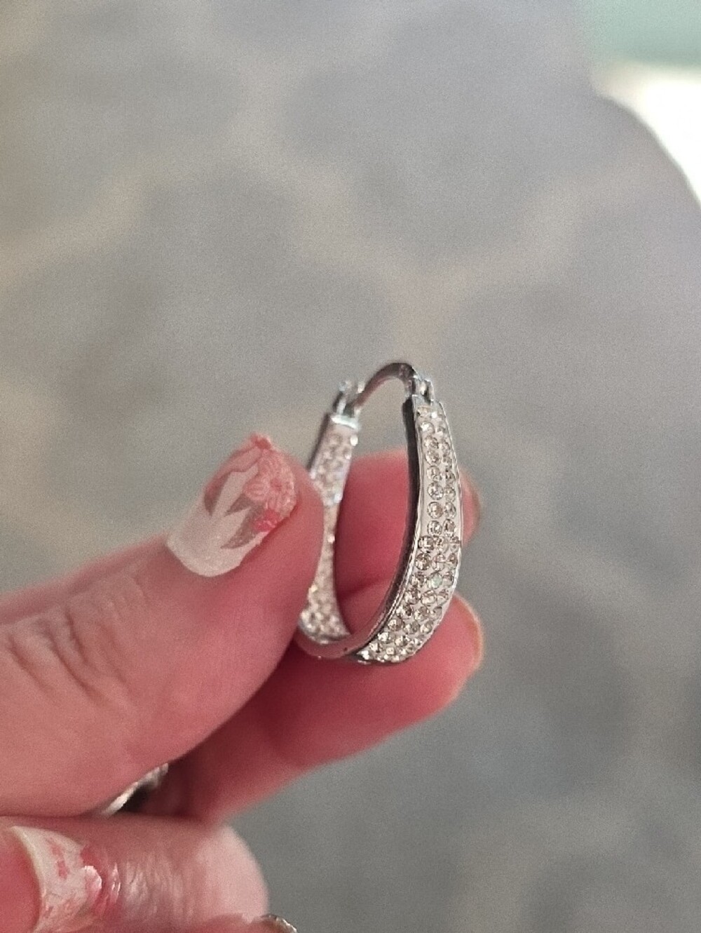 Silver Tone Pavé Hoop Earrings - Silver - Picture 2 of 3